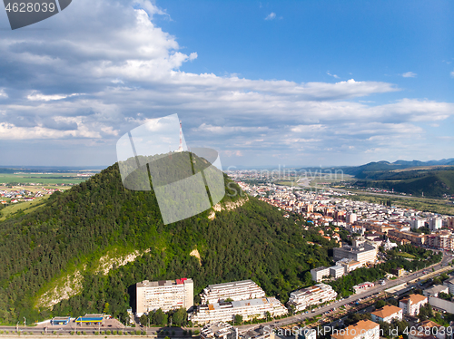 Image of Aerial panorama of a mountain town