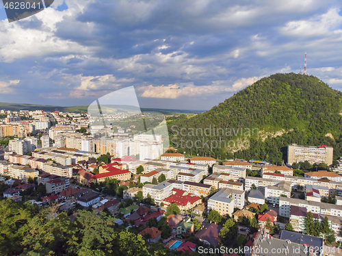 Image of Aerial view of a mountain city