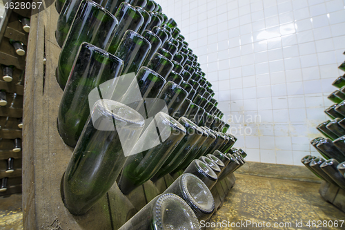 Image of Fermenting wine bottles in winery