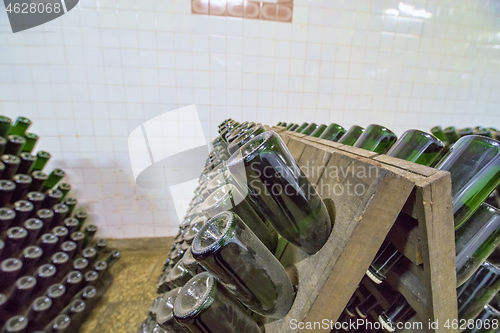 Image of Stands with white wine sparkling bottles