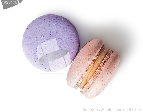 Image of Two macaroon purple beige top view