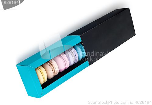 Image of Macaroons in gift box top view