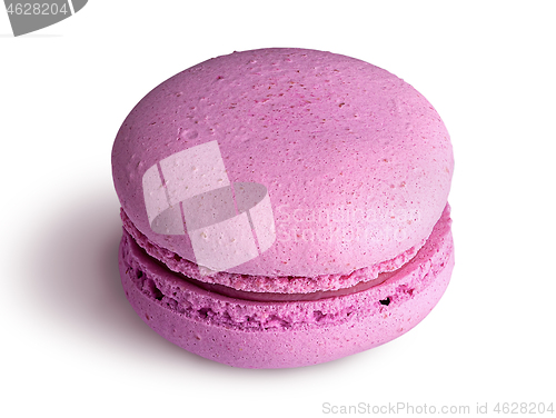 Image of One pink macaroon angled view