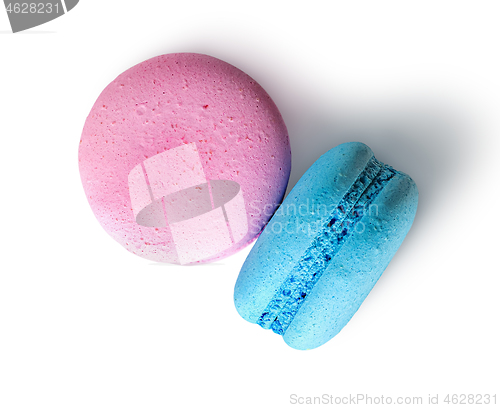 Image of Two macaroon pink blue top view