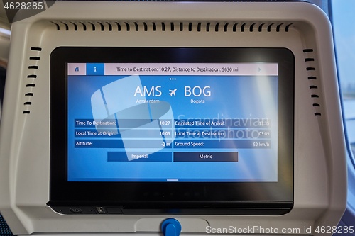 Image of Plane infotainment lcd screen with flight information