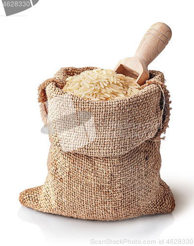 Image of White rice and scoop in sack