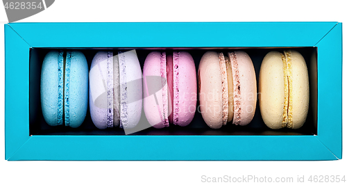 Image of Multicolored macaroon in box top view