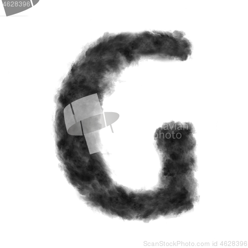 Image of Letter G made from black clouds on a white background.