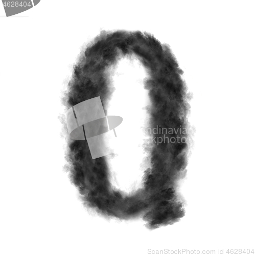 Image of Letter Q made from black clouds on a white background.