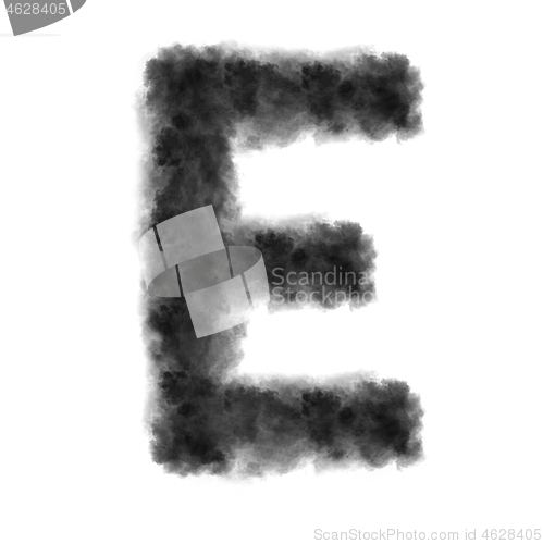 Image of Letter E made from black clouds on a white background.
