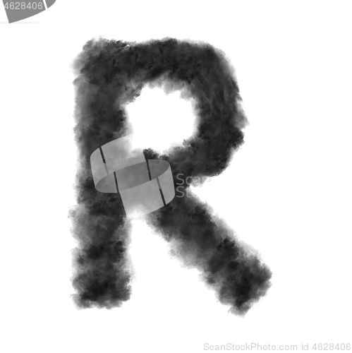 Image of Letter R made from black clouds on a white background.