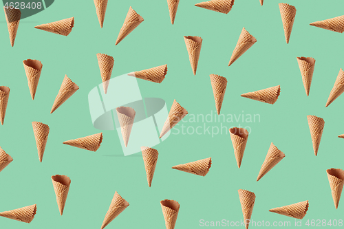 Image of Flying pattern from crispy waffle cones for ice cream or gelato.