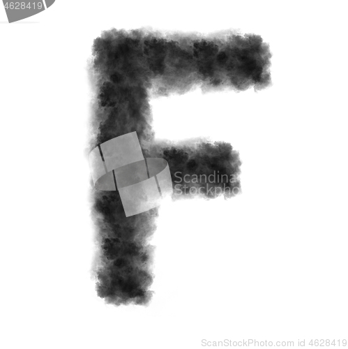 Image of Letter F made from black clouds on a white background.