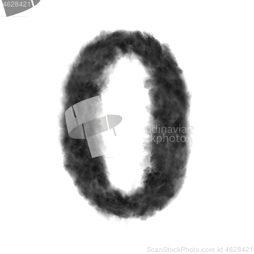 Image of Letter O made from black clouds on a white background.