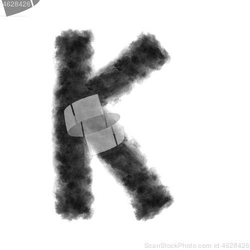 Image of Letter K made from black clouds on a white background.