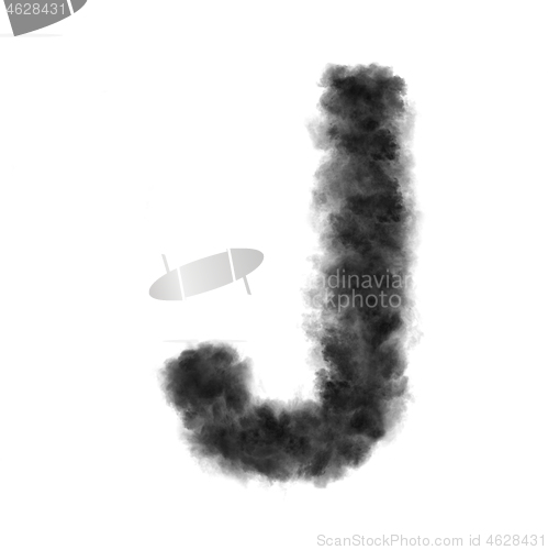 Image of Letter J made from black clouds on a white background.