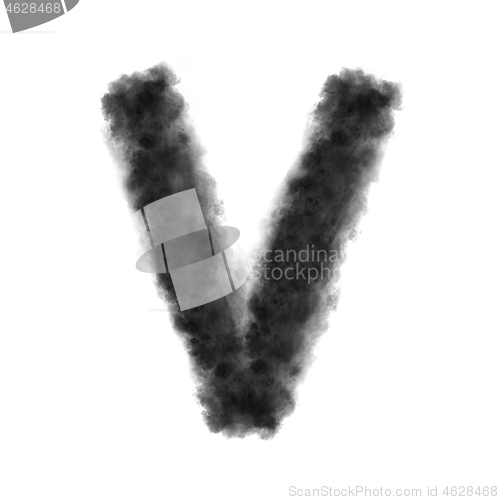 Image of Letter V made from black clouds on a white background.