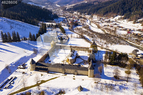 Image of Aerial view of Sucevita Monastery in Moldavia