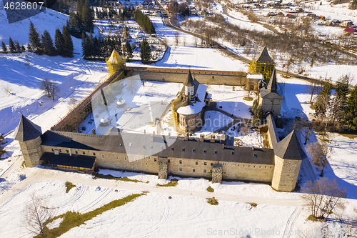 Image of Sucevita orthodox Monastery in Romania, above view