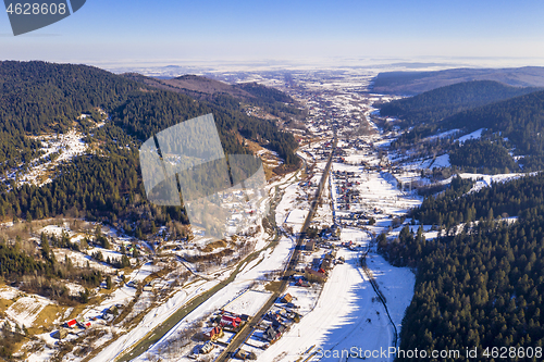 Image of Valley villages in winter, aerial view