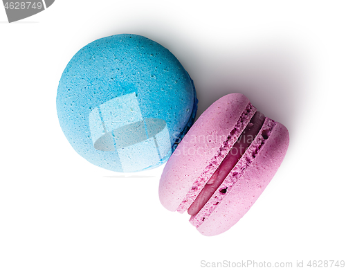 Image of Two macaroon blue pink top view