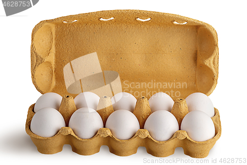 Image of Open tray with eggs front view