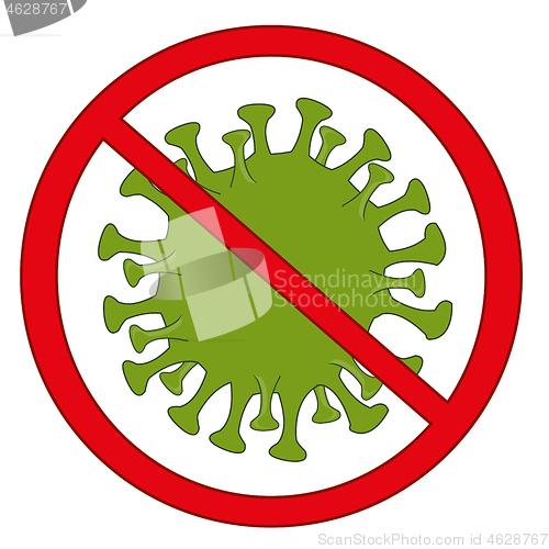 Image of Red round sign prohibiting infection bacteria coronavirus