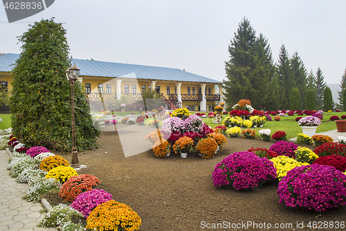 Image of Beautiful garden  in the courtyard of Hincu monastery.