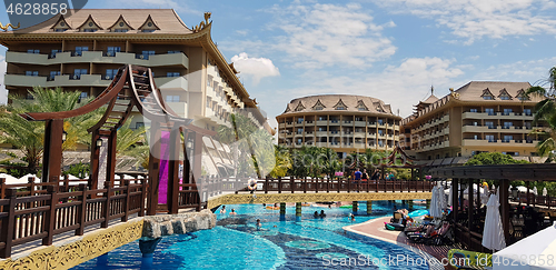 Image of Pool and hotel at mediterranean sea