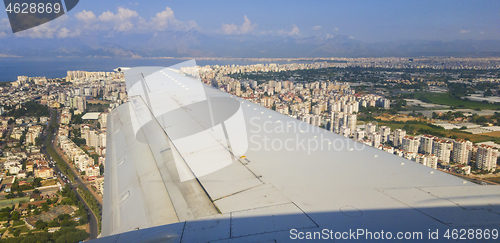 Image of Airplane wing above Antalya