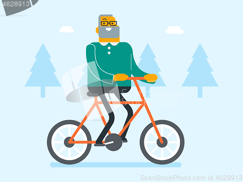 Image of Retired caucasian white man riding bicycle in park