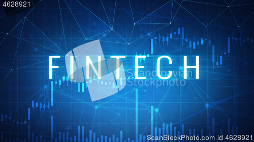 Image of Fintech financial technology on futuristic hud banner.