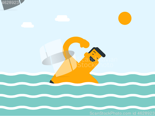 Image of Young caucasian white man swimming in the sea.