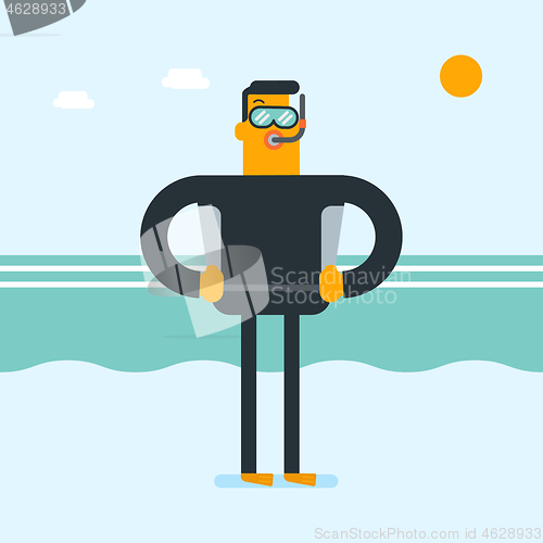 Image of Young caucasian white scuba diver in diving suit.