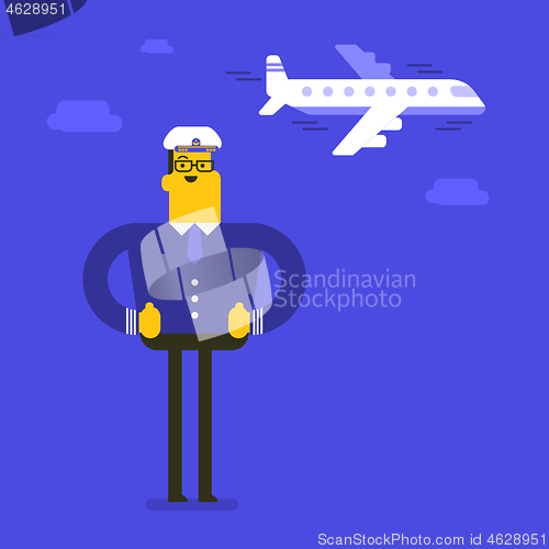 Image of Young cheerful caucasian white airline pilot.
