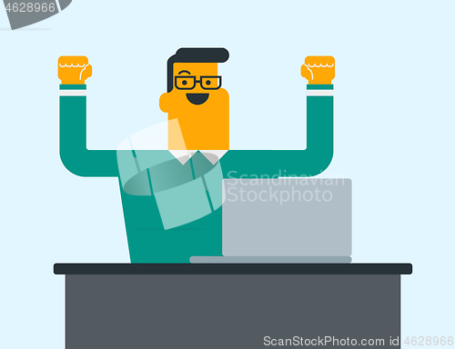 Image of Caucasian white businessman celebrating success.