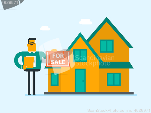 Image of Young caucasian white broker offering the house.