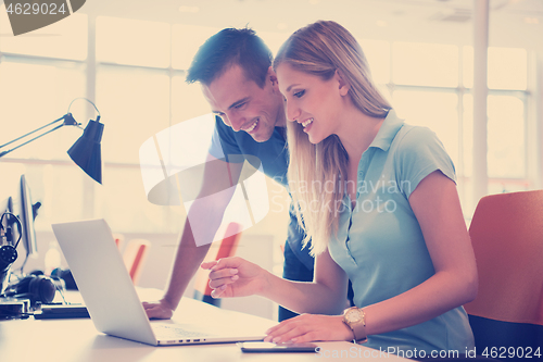 Image of Group of young people employee workers with computer