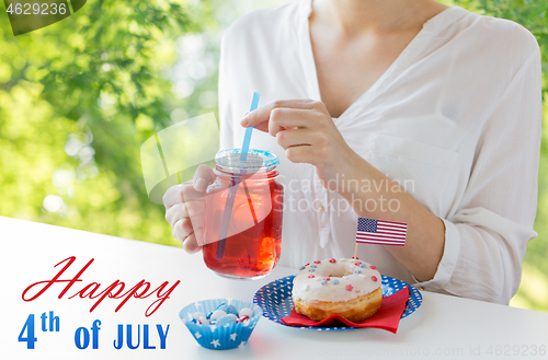 Image of woman celebrating american independence day