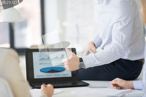 Image of businessman showing thumbs up at office