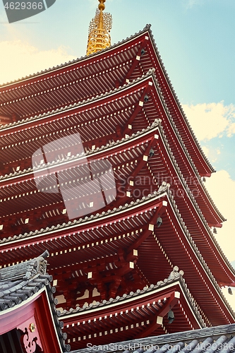 Image of Pagoda tower roof of a buddist temple in Japan