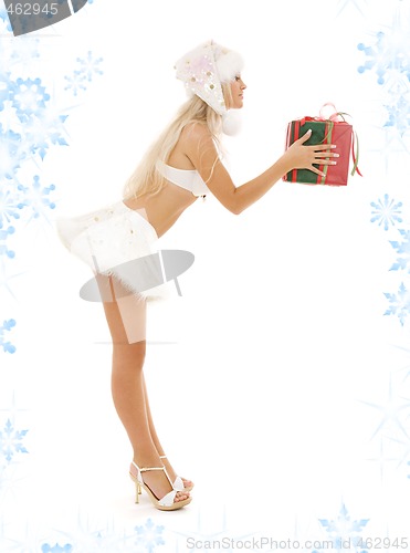 Image of santa helper girl with gift box