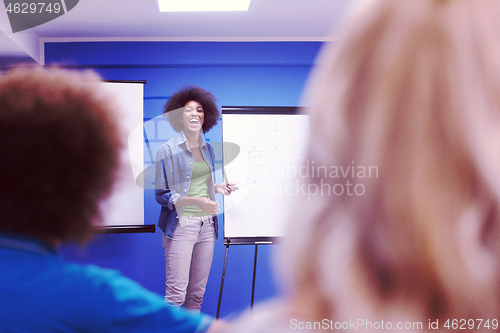 Image of Black woman Speaker Seminar Corporate Business Meeting Concept