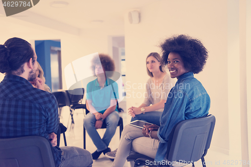 Image of Multiethnic startup business team on meeting