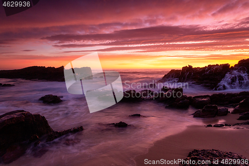 Image of Magnifient red sunrise over the coast of Merimbula