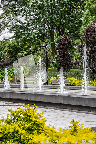 Image of Spring city park with fountains