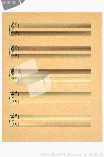 Image of Key of A,  Blank Music Sheet on Parchment Paper