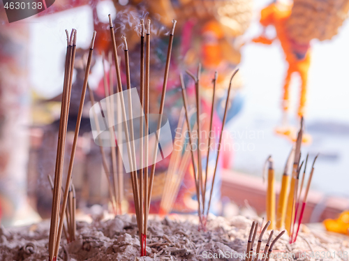 Image of Joss sticks at Chinese Buddhist temple in Thailand