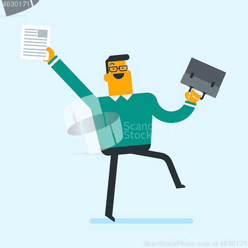 Image of Businessman running with briefcase and document.