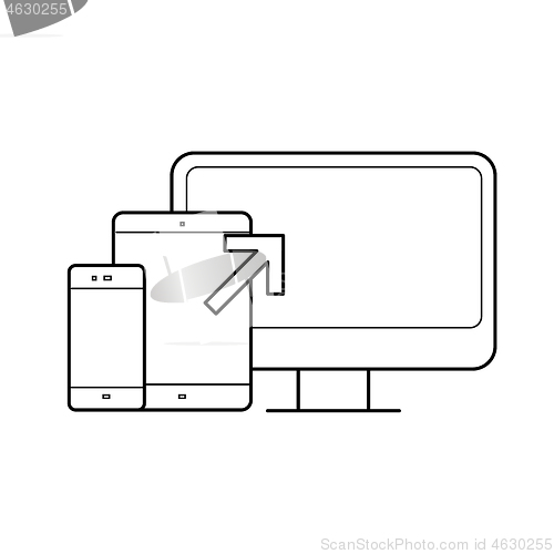 Image of Computer monitor, tablet, phone devices line icon.